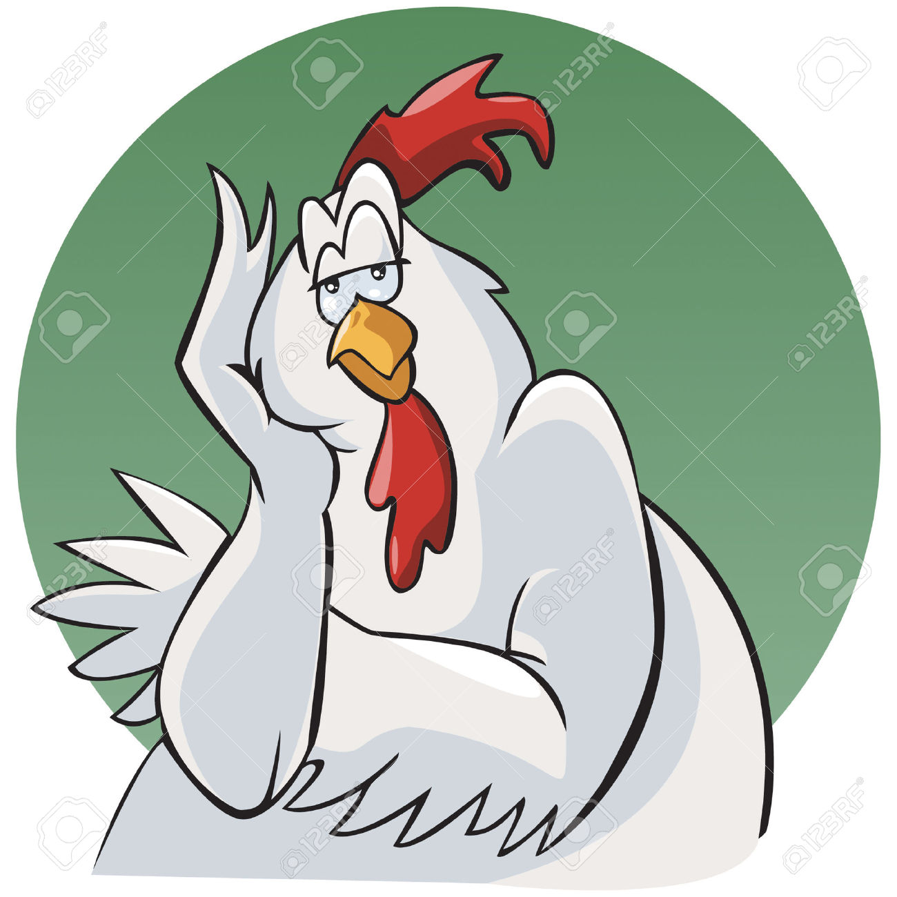 4314349-Illustration-of-a-bored-rooster-Cartoon-style-Green-round-background-Stock-Vector.jpg