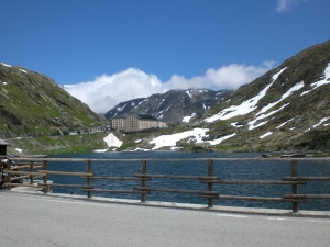 On top of the Grand st Bernard. Italy/Switzerland border.